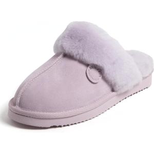 imageFireside By Dearfoams Womens Sydney Slippers Genuine Shearling Suede Scuffs Memory Foam Slipin House ShoesLilac