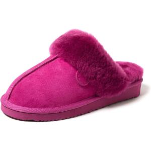 imageFireside By Dearfoams Womens Sydney Slippers Genuine Shearling Suede Scuffs Memory Foam Slipin House ShoesMystic Purple