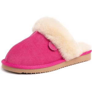 imageFireside By Dearfoams Womens Sydney Slippers Genuine Shearling Suede Scuffs Memory Foam Slipin House ShoesParadise Pink