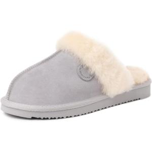imageFireside By Dearfoams Womens Sydney Slippers Genuine Shearling Suede Scuffs Memory Foam Slipin House ShoesSleet