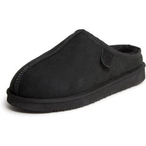 imageFireside by Dearfoams Mens Grafton Shearling Slipper Memory Foam Suede Clog IndoorOutdoor Slipin House ShoesBlack