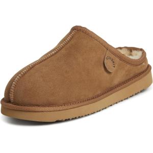 imageFireside by Dearfoams Mens Grafton Shearling Slipper Memory Foam Suede Clog IndoorOutdoor Slipin House ShoesChestnut