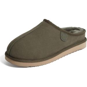 imageFireside by Dearfoams Mens Grafton Shearling Slipper Memory Foam Suede Clog IndoorOutdoor Slipin House ShoesGreen