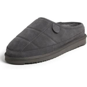 imageFireside by Dearfoams Mens Grafton Shearling Slipper Memory Foam Suede Clog IndoorOutdoor Slipin House ShoesGrey Quilted