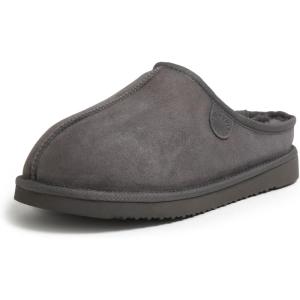 imageFireside by Dearfoams Mens Grafton Shearling Slipper Memory Foam Suede Clog IndoorOutdoor Slipin House ShoesGrey Solid