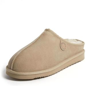 imageFireside by Dearfoams Mens Grafton Shearling Slipper Memory Foam Suede Clog IndoorOutdoor Slipin House ShoesSand