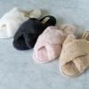 imageDearfoams Womens Jessica Fuzzy Cross Band Slide SlipperBlack