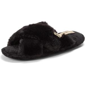 imageDearfoams Womens Jessica Fuzzy Cross Band Slide SlipperBlack