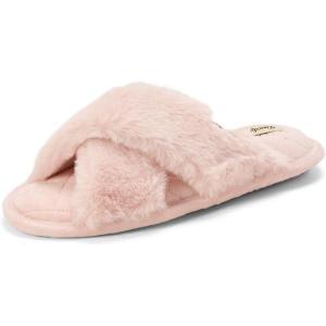 imageDearfoams Womens Jessica Fuzzy Cross Band Slide SlipperDusty Pink