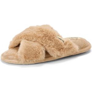 imageDearfoams Womens Jessica Fuzzy Cross Band Slide SlipperLatte