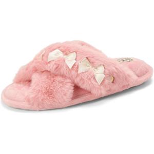 imageDearfoams Womens Jessica Fuzzy Cross Band Slide SlipperPink Bows