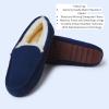 imageFireside By Dearfoams Mens Melbourne Genuine Shearling Moccasin Slippers Memory Foam Sudede Loafers Slipin House ShoesNavy
