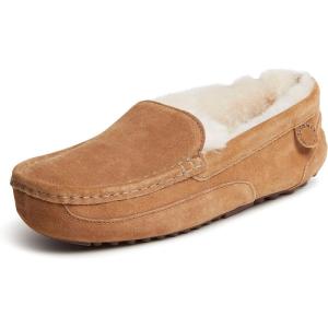 imageFireside By Dearfoams Mens Melbourne Genuine Shearling Moccasin Slippers Memory Foam Sudede Loafers Slipin House ShoesChestnut