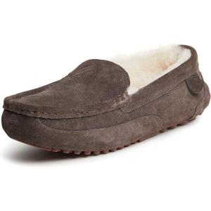 imageFireside By Dearfoams Mens Melbourne Genuine Shearling Moccasin Slippers Memory Foam Sudede Loafers Slipin House ShoesCoffee