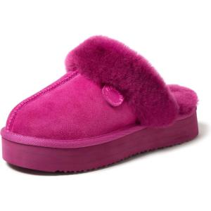 imageFireside By Dearfoams Womens Melton Platform Slippers Genuine Shearling Memory Foam Slipin House ShoesFuchsia Pink Platform