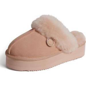 imageFireside By Dearfoams Womens Melton Platform Slippers Genuine Shearling Memory Foam Slipin House ShoesPeach Dust Pavement