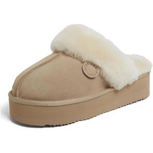 imageFireside By Dearfoams Womens Melton Platform Slippers Genuine Shearling Memory Foam Slipin House ShoesSand Platform
