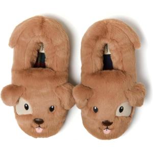 imageDearfoams Unisex Adult Holiday Christmas Gift Family Matching Santa Reindeer Teddy Bear Plush Memory Foam SlippersDog