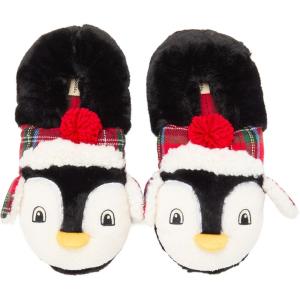 imageDearfoams Unisex Adult Holiday Christmas Gift Family Matching Santa Reindeer Teddy Bear Plush Memory Foam SlippersPenguin