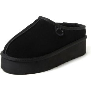 imageFireside By Dearfoams Womens Queenstown Shearling Slippers Memory Foam Suede Clog IndoorOutdoor Slipin House ShoesBlack Platform