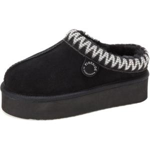 imageFireside By Dearfoams Womens Queenstown Shearling Slippers Memory Foam Suede Clog IndoorOutdoor Slipin House ShoesBlack Taping