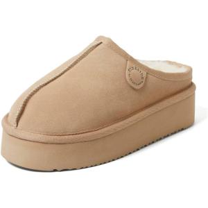 imageFireside By Dearfoams Womens Queenstown Shearling Slippers Memory Foam Suede Clog IndoorOutdoor Slipin House ShoesSand Platform