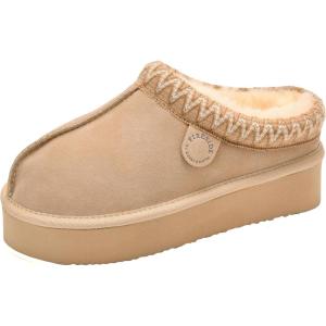 imageFireside By Dearfoams Womens Queenstown Shearling Slippers Memory Foam Suede Clog IndoorOutdoor Slipin House ShoesSand Taping