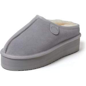 imageFireside By Dearfoams Womens Queenstown Shearling Slippers Memory Foam Suede Clog IndoorOutdoor Slipin House ShoesSleet Platform
