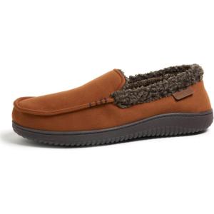 imageDearfoams mens Gifts for Dad Memory Foam Moccasin Slip on Breathable House Shoes SlippersChestnut