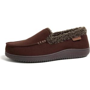 imageDearfoams mens Gifts for Dad Memory Foam Moccasin Slip on Breathable House Shoes SlippersCoffee