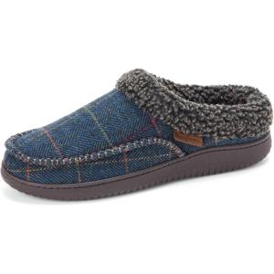 imageDearfoams mens Breathable Memory Foam Slip on Marshall Indoor House Shoe Moccasin SlipperNavy Plaid