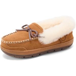 imageDearfoams womens Genuine Australian Shearling Moccasin Slipper  Gladstone Indoor Outdoor House ShoeChestnut