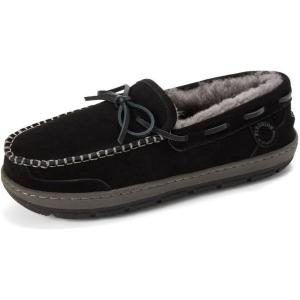 imageFireside by Dearfoams mens Forster Genuine Shearling Moc With StitchingBlack
