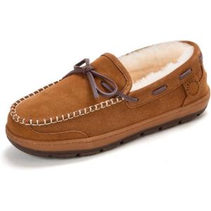 imageFireside by Dearfoams mens Forster Genuine Shearling Moc With StitchingChestnut