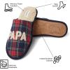 imageDearfoams mens Matching Family Holiday Papa Bear Sherpa Lined Moc Toe With Embroidery SlipperNavy Plaid