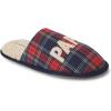 imageDearfoams mens Matching Family Holiday Papa Bear Sherpa Lined Moc Toe With Embroidery SlipperNavy Plaid