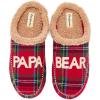 imageDearfoams mens Matching Family Holiday Papa Bear Sherpa Lined Moc Toe With Embroidery SlipperRed Tartan Plaid