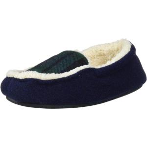 imageDearfoams UnisexBaby Kids Toddlers Felted Microwool and Plaid Moccasin Slipper Navy blazer 78 Toddler Medium US Toddler