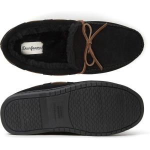 imageDearfoams mens Hudson Genuine Suede Memory Foam Moccasin With Tie SlipperBlack
