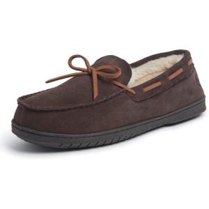 imageDearfoams mens Hudson Genuine Suede Memory Foam Moccasin With Tie SlipperCoffee