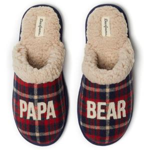 imageDearfoams mens Matching Family Holiday Papa Bear Sherpa Lined Moc Toe With Embroidery SlipperPeacoat