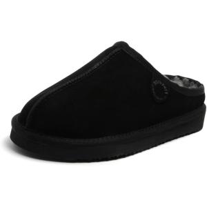 imageFireside by Dearfoams Womens Greta Genuine Shearling Clog Slippers 100 Natural Suede Clogs for Outdoor ampamp IndoorBlack