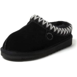 imageFireside by Dearfoams Womens Greta Genuine Shearling Clog Slippers 100 Natural Suede Clogs for Outdoor ampamp IndoorBlack Taping
