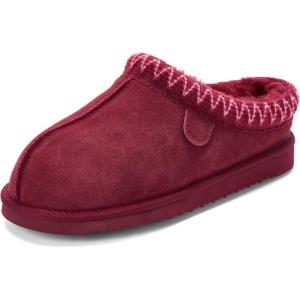 imageFireside by Dearfoams Womens Greta Genuine Shearling Clog Slippers 100 Natural Suede Clogs for Outdoor ampamp IndoorDark Red