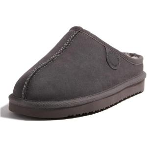 imageFireside by Dearfoams Womens Greta Genuine Shearling Clog Slippers 100 Natural Suede Clogs for Outdoor ampamp IndoorGrey
