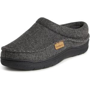 imageDearfoams mens Thompson Memory Foam Clog SlipperSlipperDark Heather Grey Wool