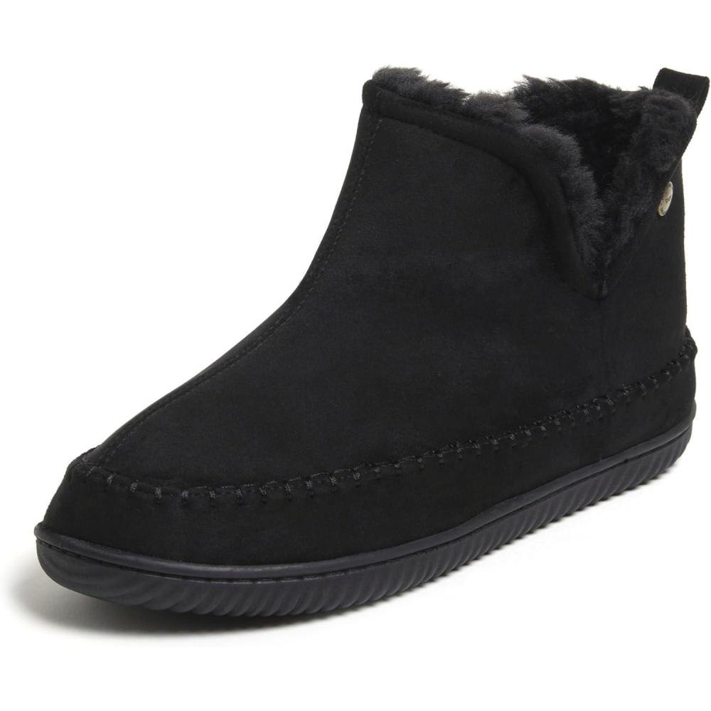 imageDearfoams Mens Memory Foam Indoor House Slippers Brixen Ankle Boot House Shoes  Gifts for MenBlack