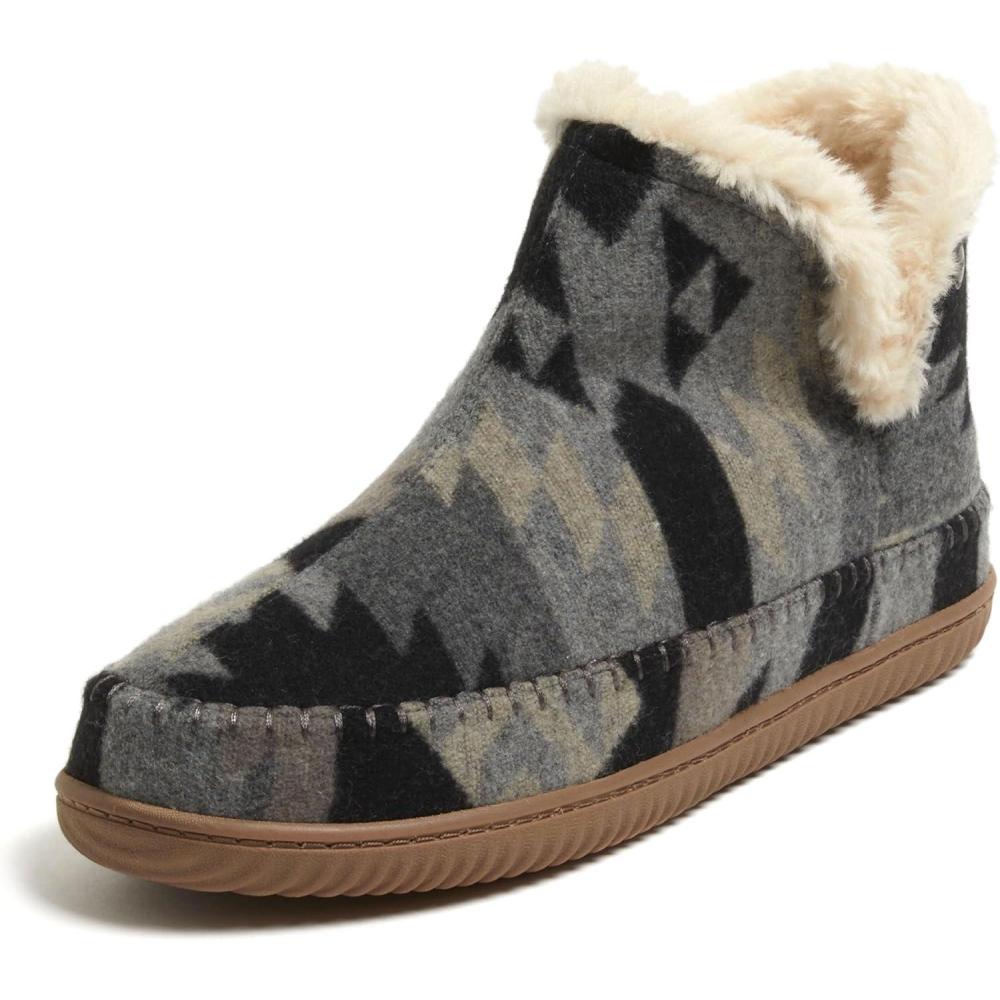 imageDearfoams Mens Memory Foam Indoor House Slippers Brixen Ankle Boot House Shoes  Gifts for MenGrey Combo