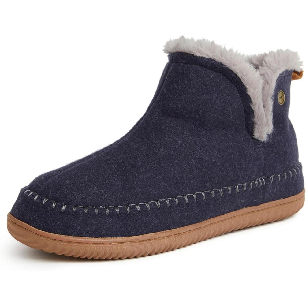 imageDearfoams Mens Memory Foam Indoor House Slippers Brixen Ankle Boot House Shoes  Gifts for MenNavy Heather