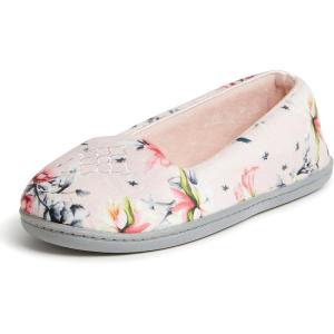 imageDearfoams Womens Rebecca Soft Memory Foam Lightweight House Shoes Cozy Loafer with Warm Lining and Wide Widths SlipperPink Floral Velour